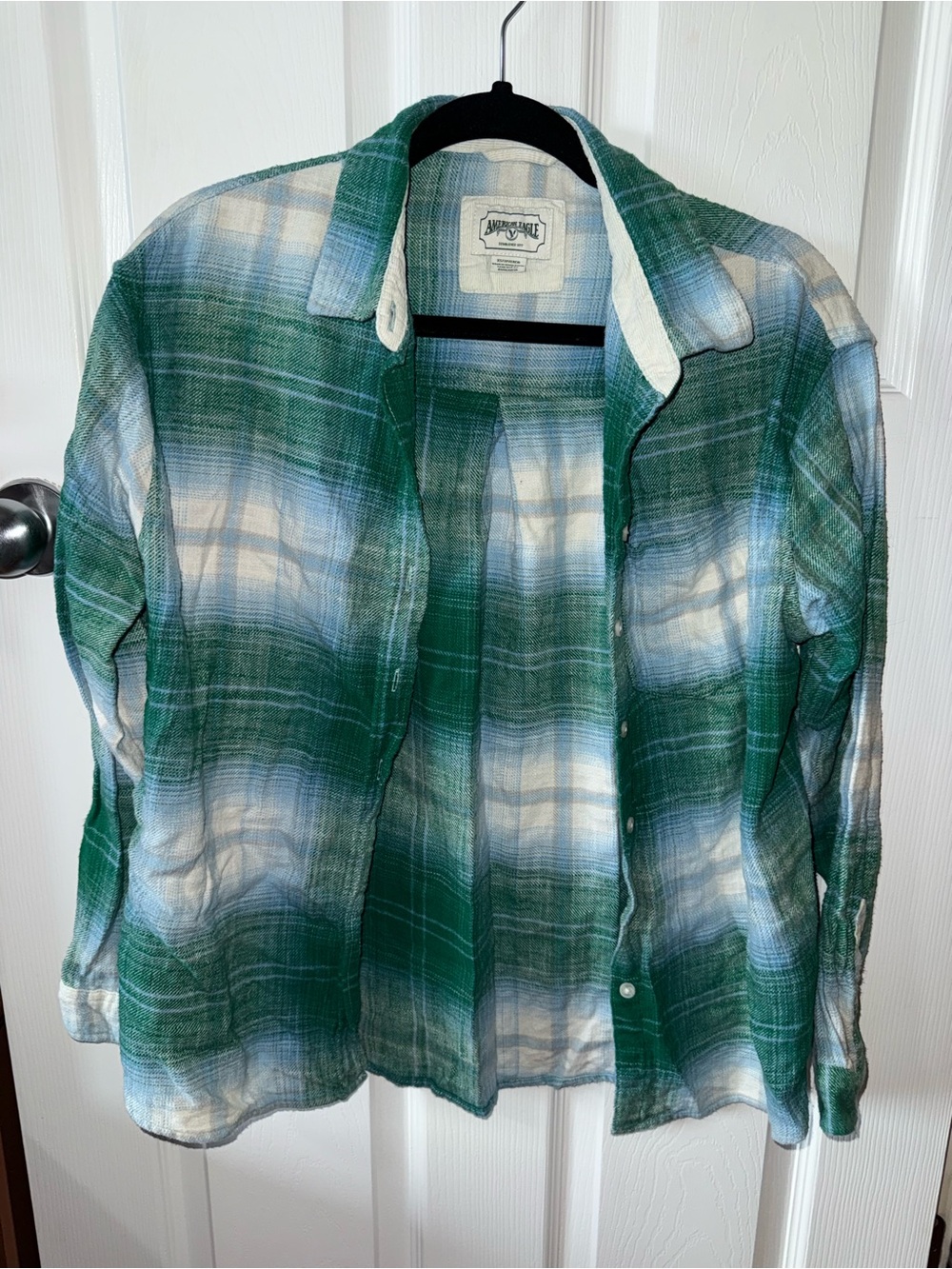 AMERICAN EAGLE - WOMENS GREEN PLAID FLANNEL SHIRT - AE/AEO